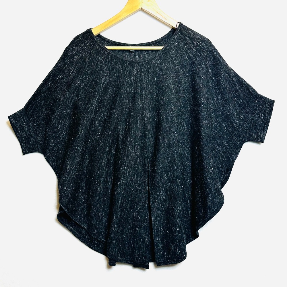 COS Poncho Top Womens L Wool Linen blend Heathered Grey Oversized Batwing